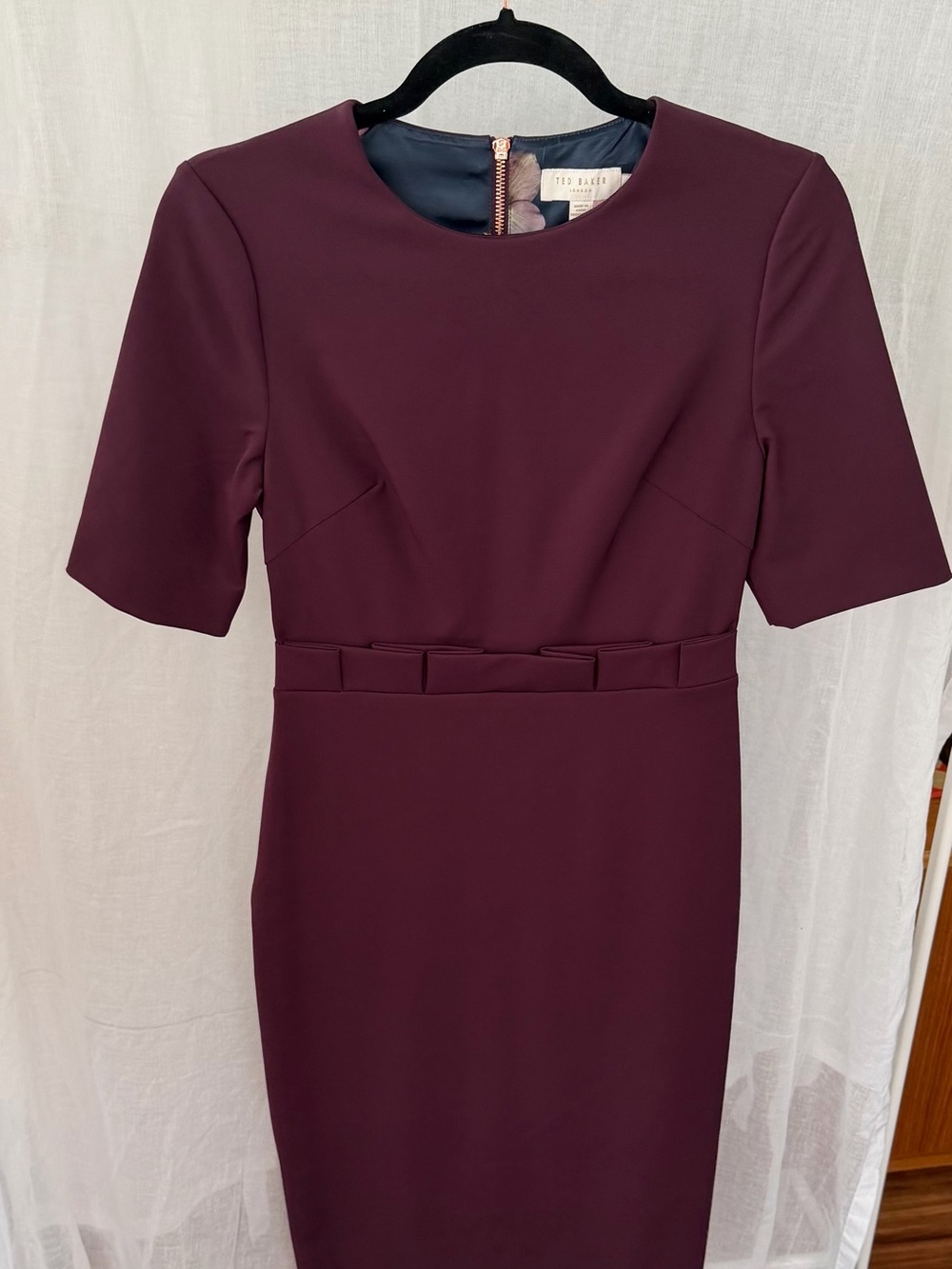 Ted Baker Deep Plum Midi Sheath Dress with Waist Bow
